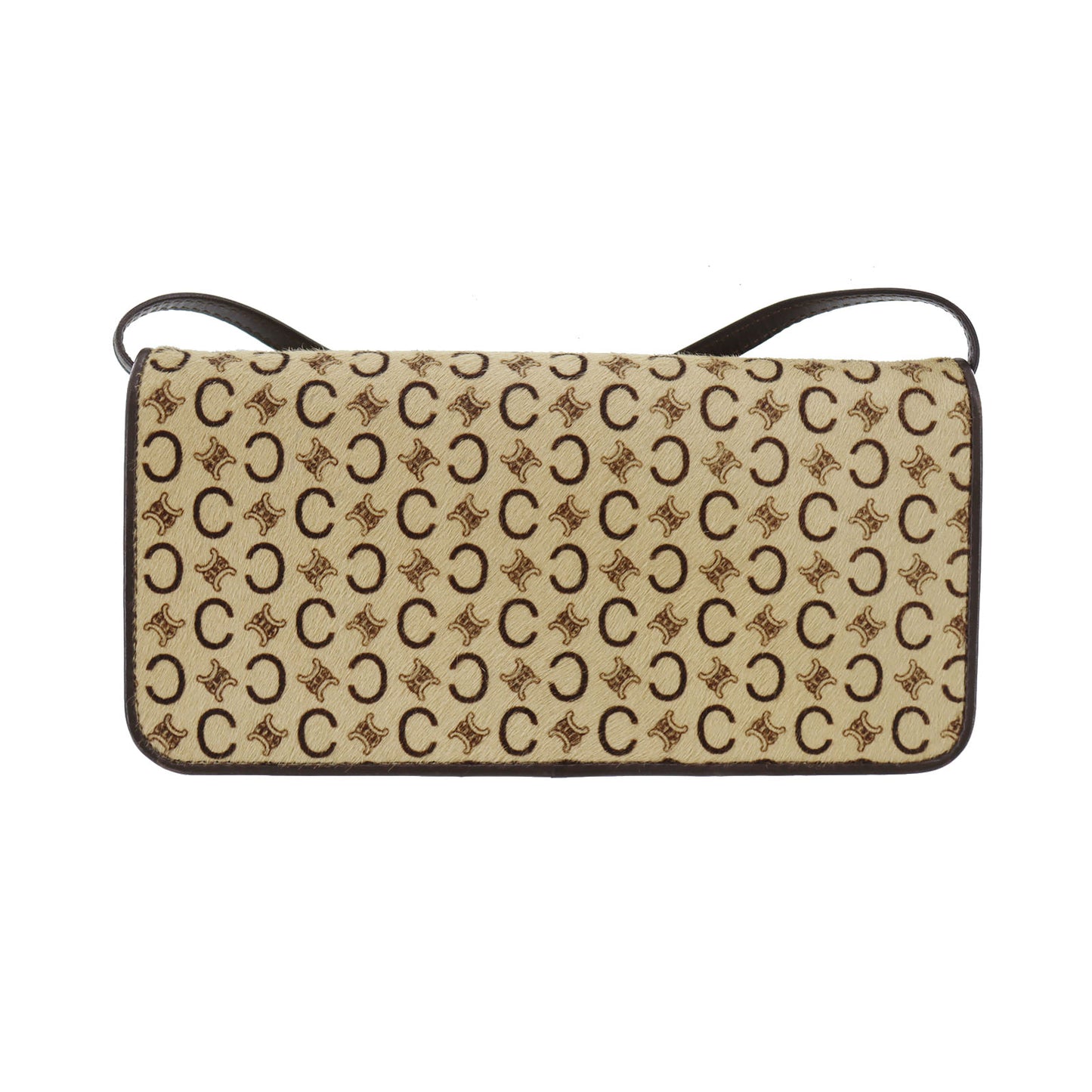 CELINE C Macadam Pattern Shoulder Bag Beige Unborn Calf #CT298