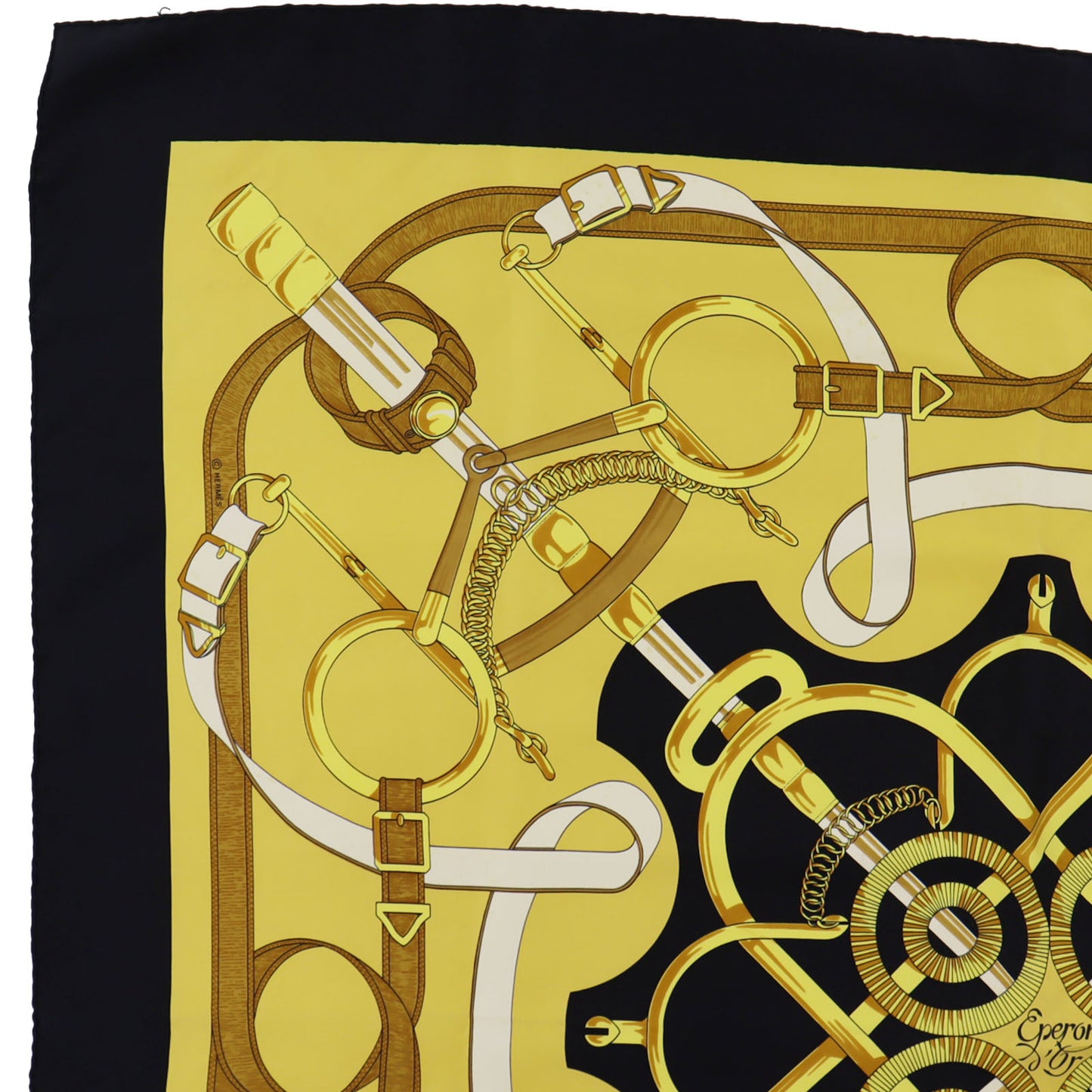 HERMES Logos Belt Design Large Scarf Black White #AG402