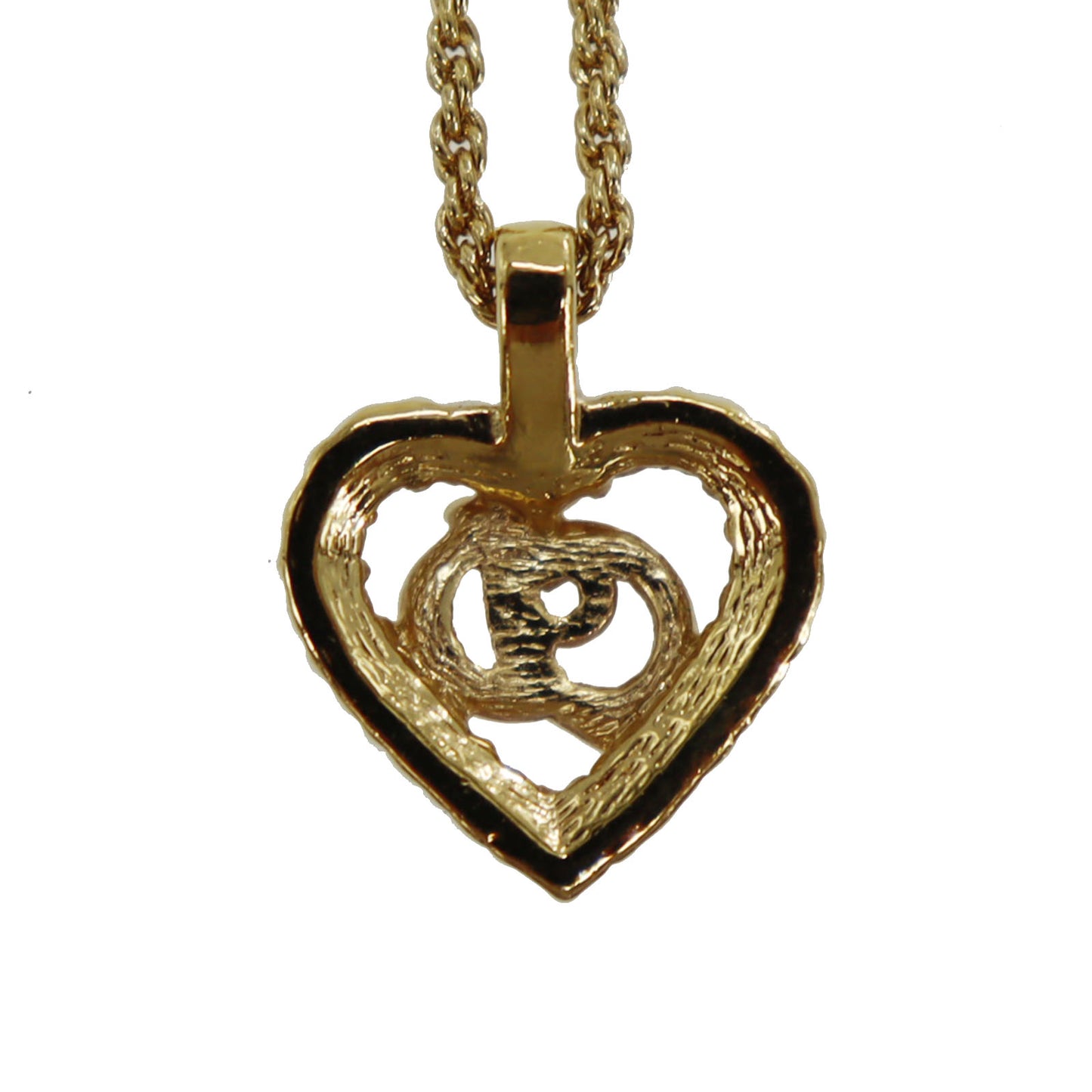 Christian Dior CD Logo Chain Heart Necklace Rhinestone Gold-Plated #CB144