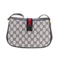 GUCCI GG Plus Web Stripe Shoulder Bag Navy PVC Leather #CU821