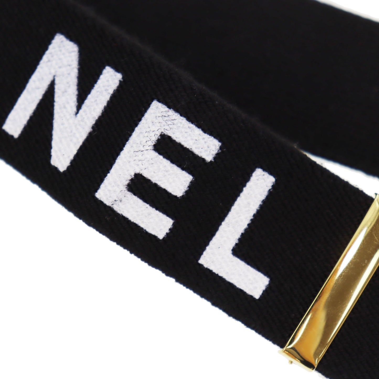 CHANEL Logo Suspender Black Sewing Elastic Leather #CJ416