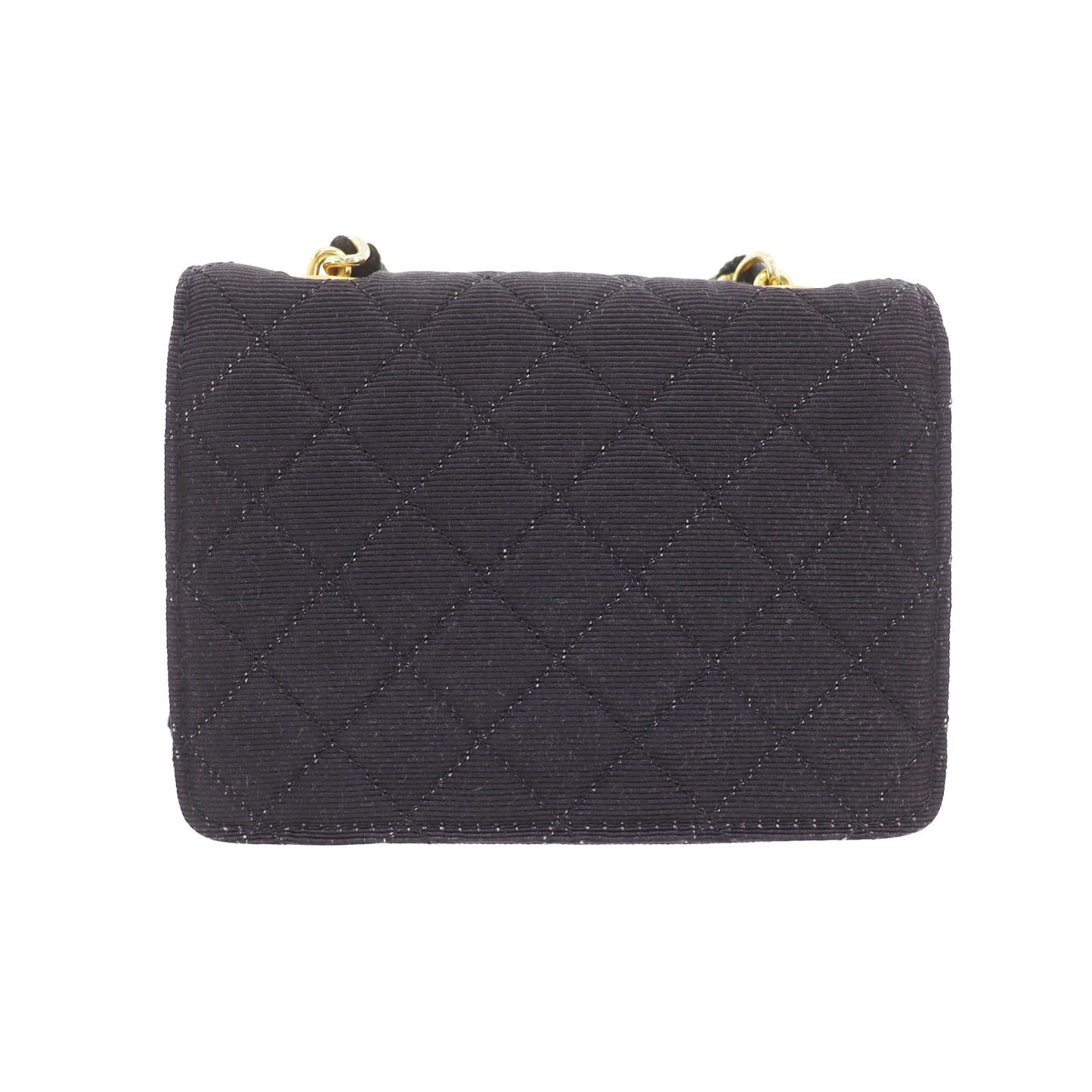 CHANEL Mini Matelasse Used Shoulder Bag Black Canvas Vintage #CN499