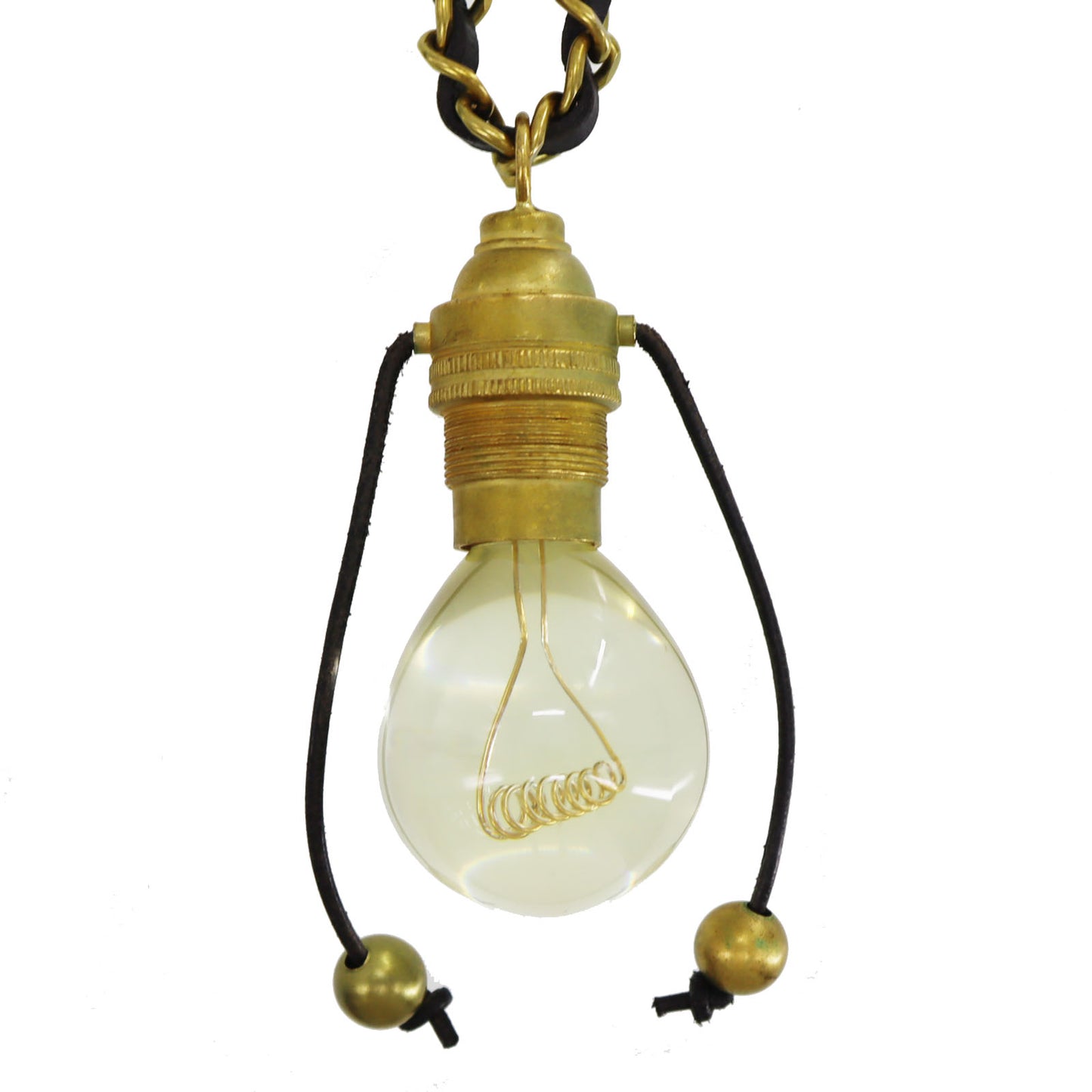 CHANEL Light Bulb Gold Plated Leather Long Necklace 94P #CL314