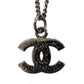 CHANEL CC Logos Rhinestone Silver Plated Chain Necklace 08V #AG600