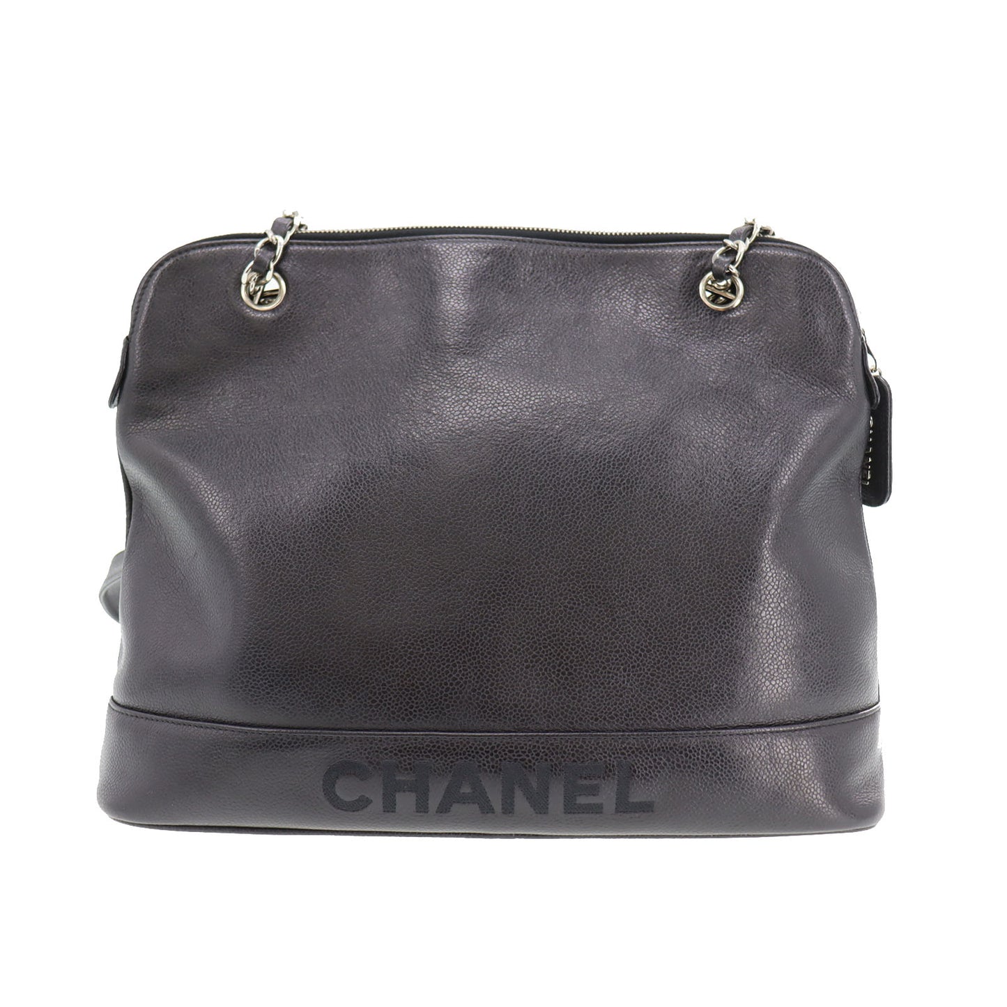 CHANEL Logos Shoulder Bag Black Caviar Skin Leather #CJ841