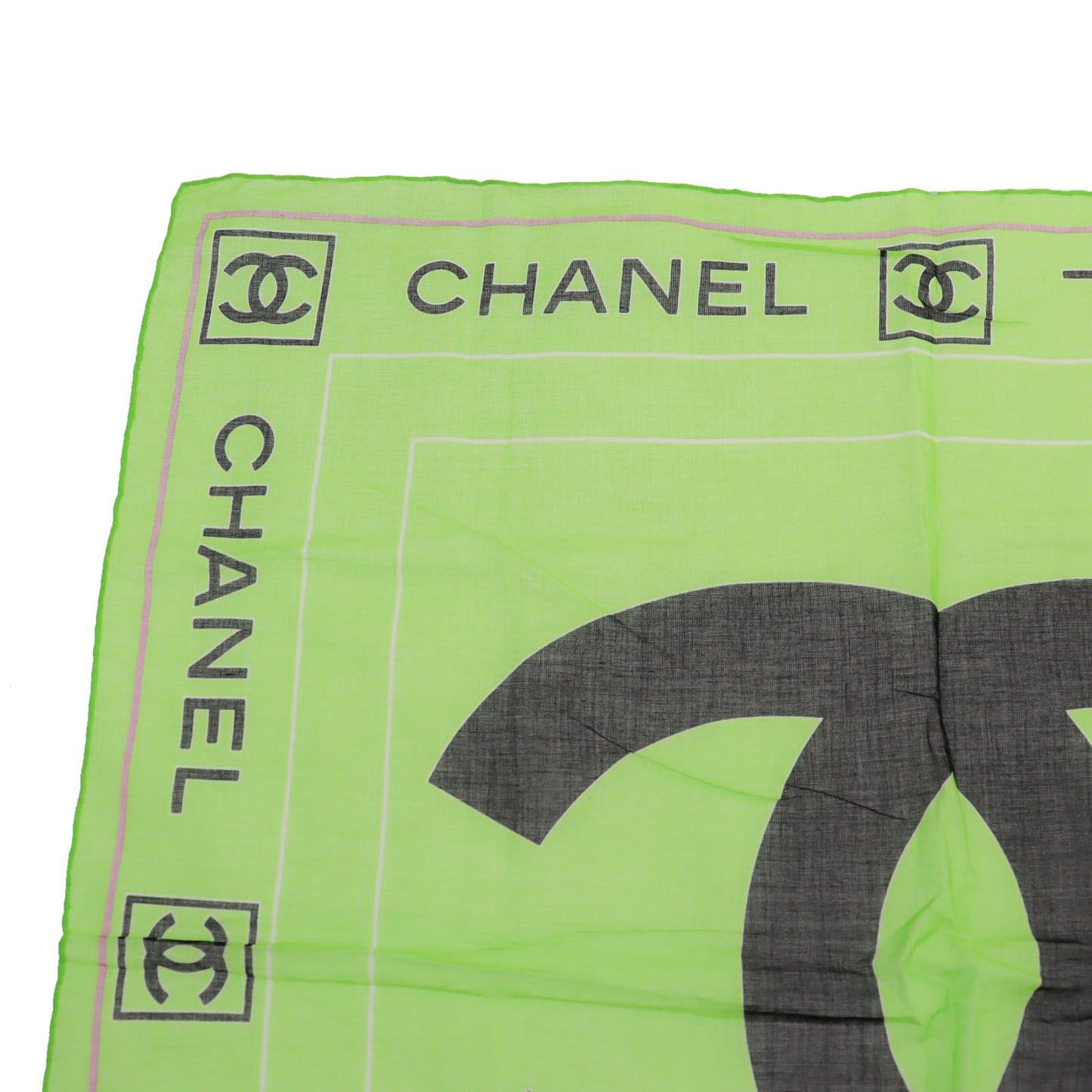 CHANEL CC Logos Green Square Scarf Cotton #CO834