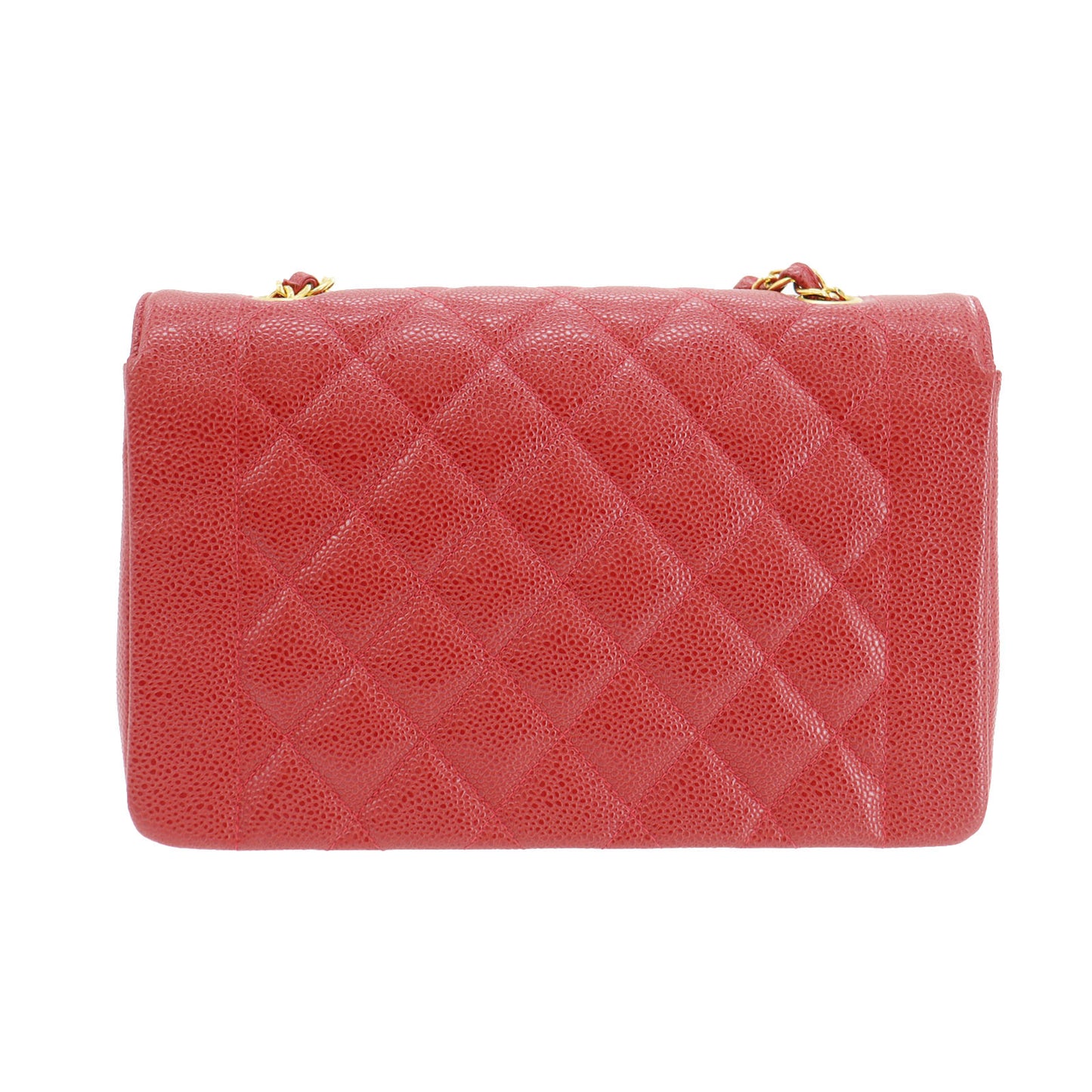 CHANEL Diana Shoulder Bag Red Caviar Skin Leather #CK715