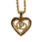 Christian Dior CD Logo Chain Heart Necklace Rhinestone Gold-Plated #CD317