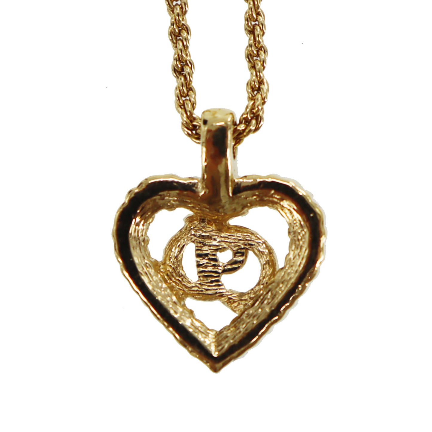 Christian Dior CD Logo Chain Heart Necklace Rhinestone Gold-Plated #CD317