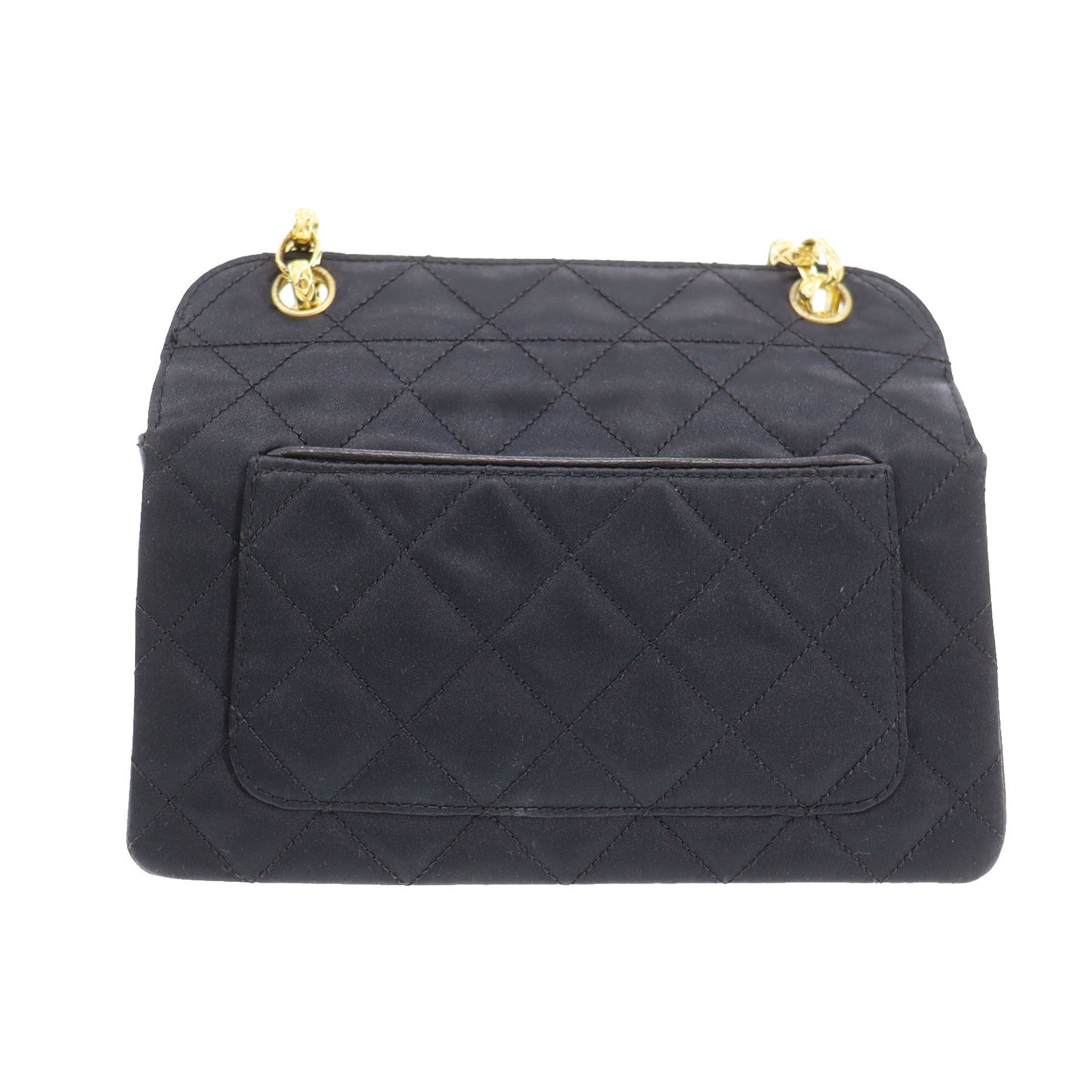 CHANEL CC Logo Shoulder Bag Black Satin #CG592