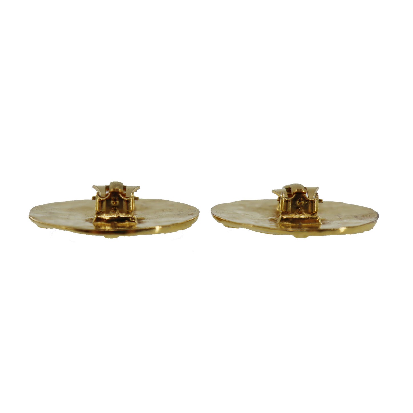 CHANEL CC Logos Circle Earrings 2853 Gold Clip-On  #BR163