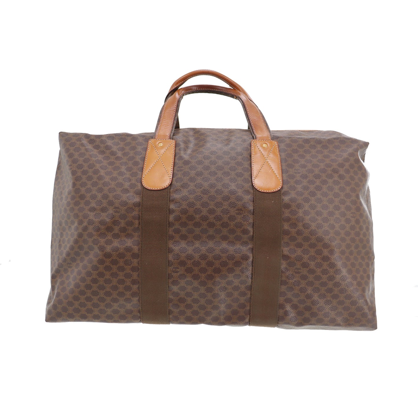 CELINE Macadam Pattern Travel Handbag Brown PVC Leather #CN98