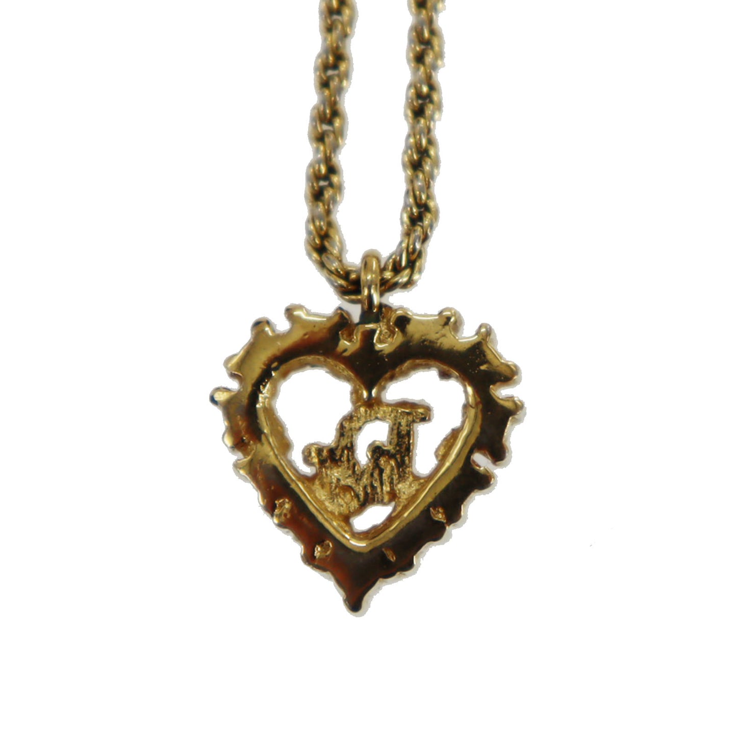 Christian Dior Logo Chain Heart Necklace Rhinestone Gold-Plated #CB230