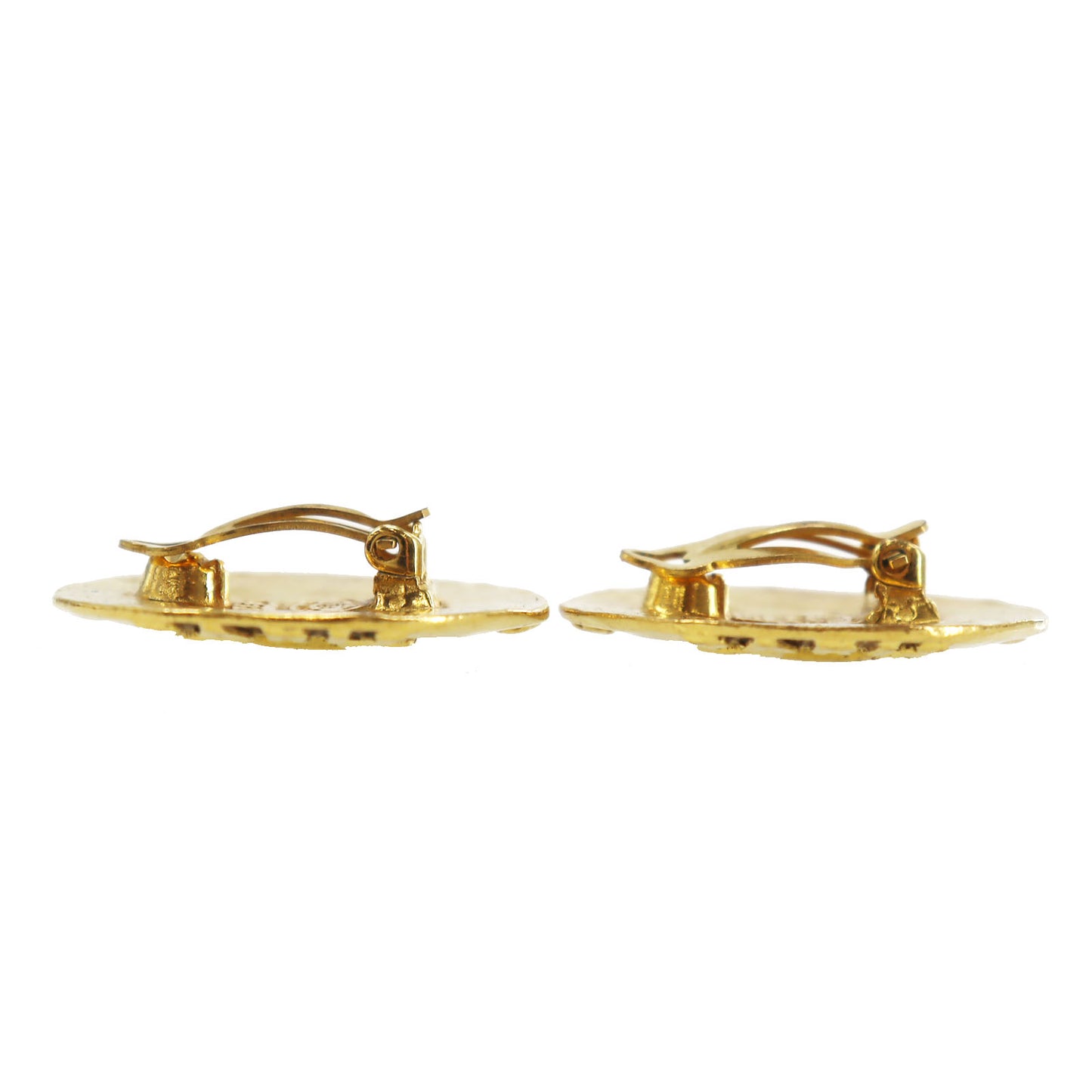 CHANEL CC Logos Round Gold Clip-On Circle Earrings 2853 #BR163