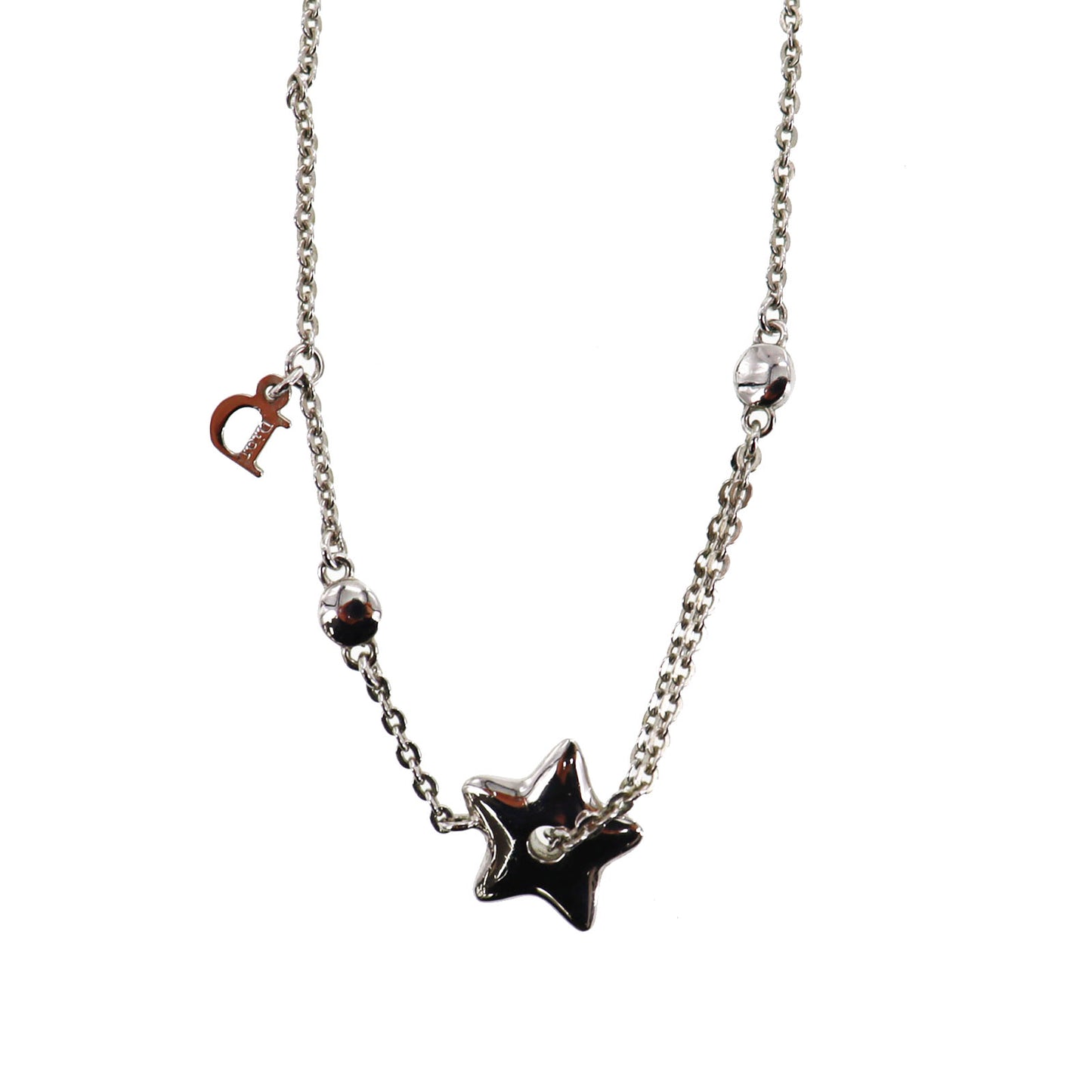 Christian Dior Star Rhinestone Necklace Silver #CO743