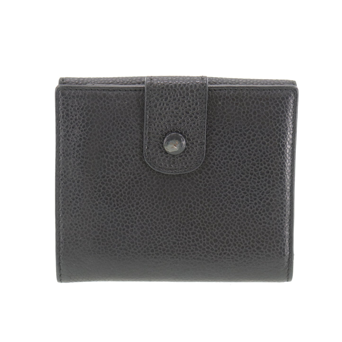 CHANEL CC Logos Bi-fold Wallet Black Caviar Skin Leather #CS563