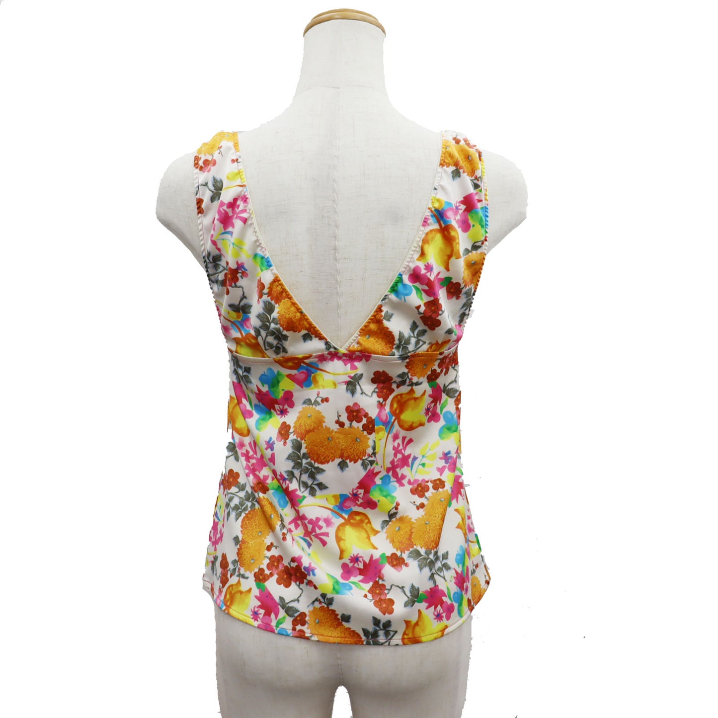 Christian Dior Flower Pattern Sleeveless Tops White Size 36 #AH568