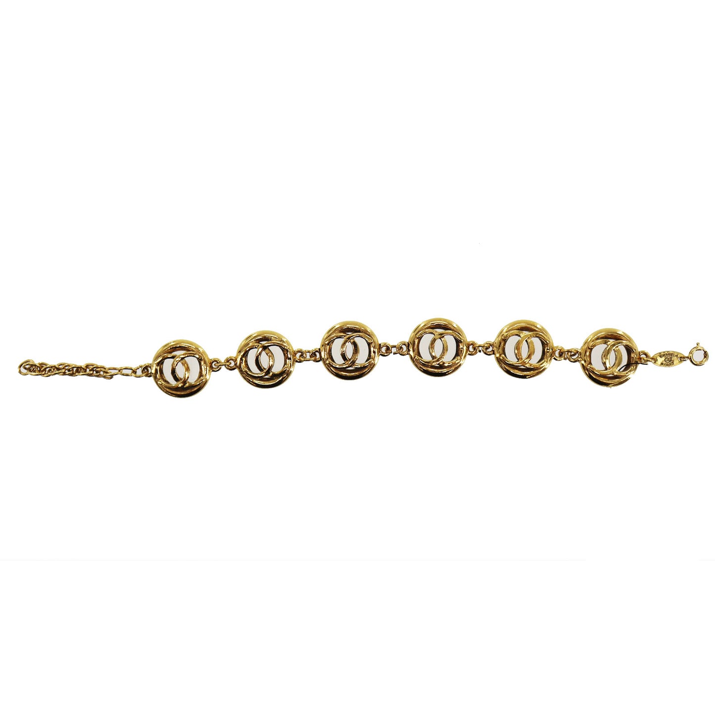 CHANEL CC Logos Circle Bracelet Gold Plated 1983 #AH699