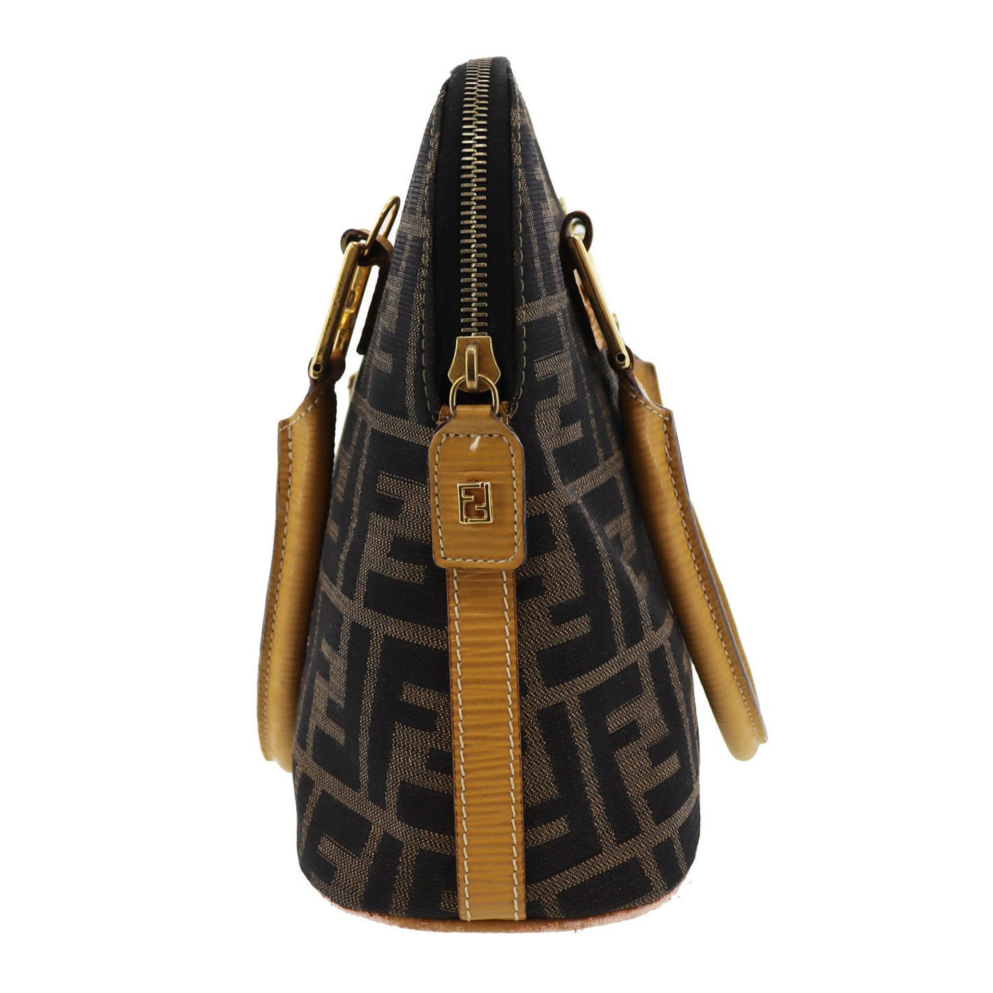 FENDI Zucca Handbag Brown Black Yellow Nylon Canvas #AH318