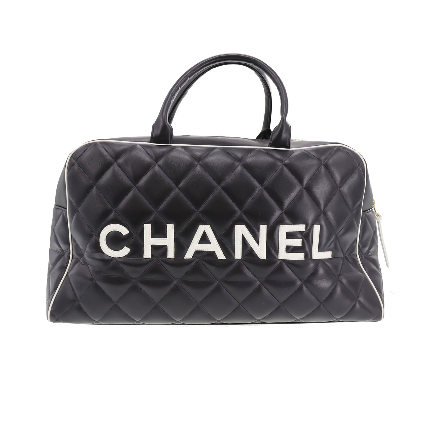 CHANEL Quilted Boston Handbag Black Leather #CK542