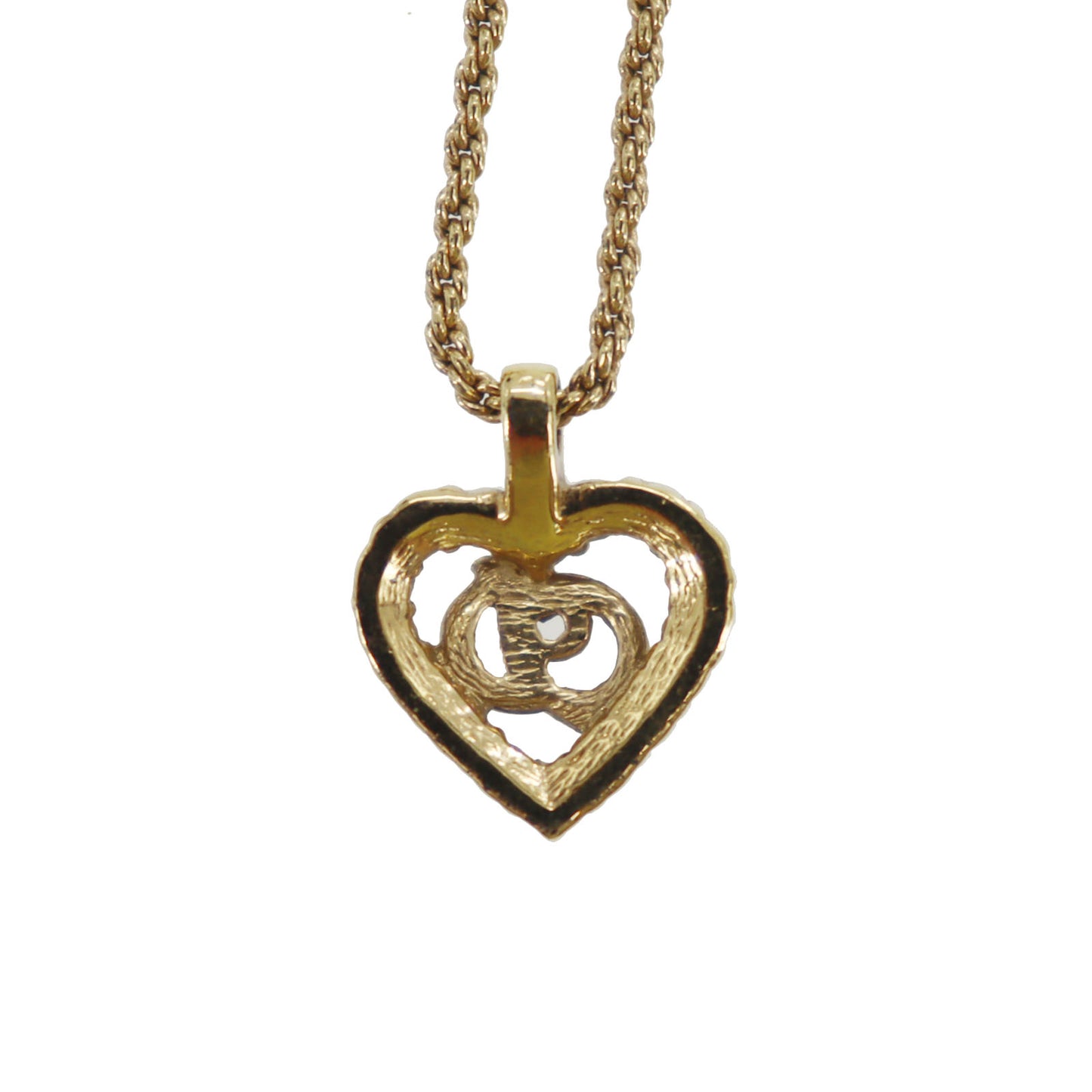 Christian Dior CD Logo Heart Rhinestone Used Chain Necklace Gold #EB492 S