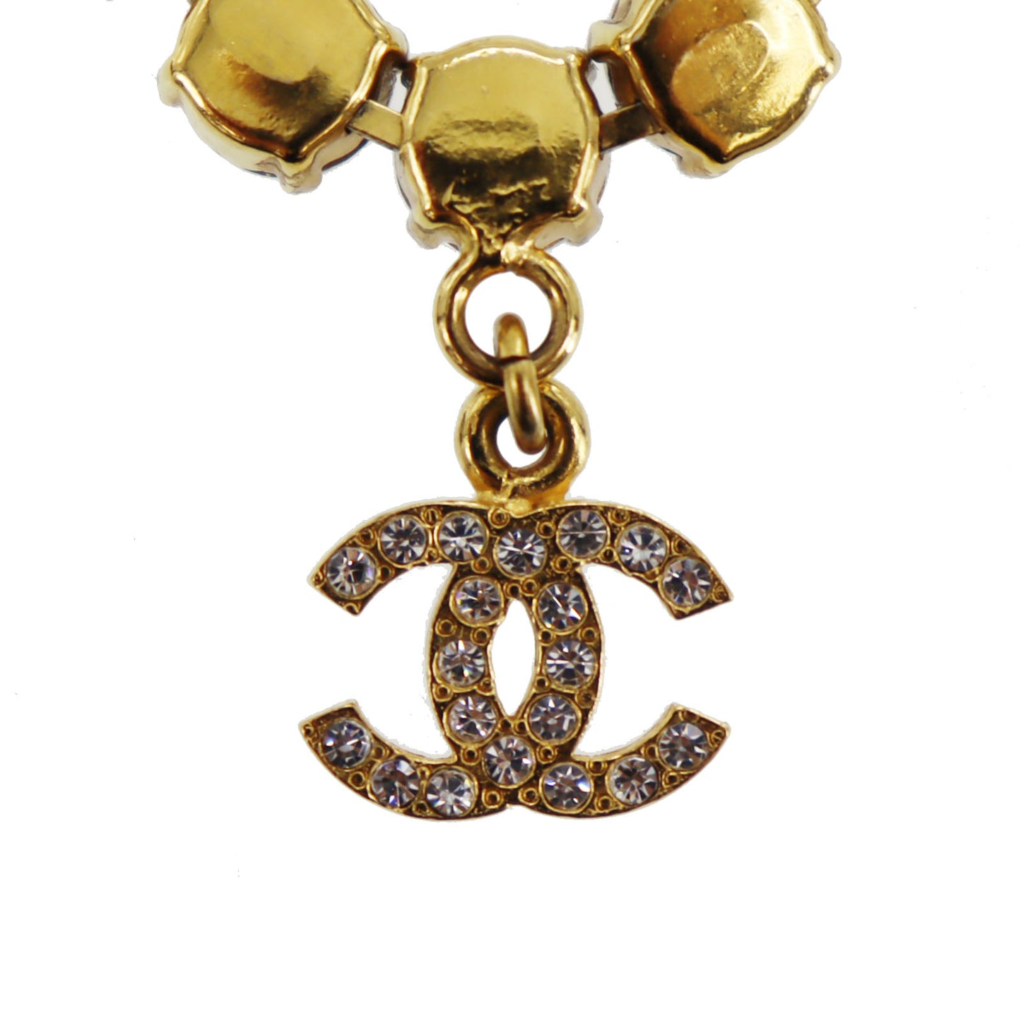CHANEL Logo Used Chain Necklace Rhinestone Gold 96A #CJ813