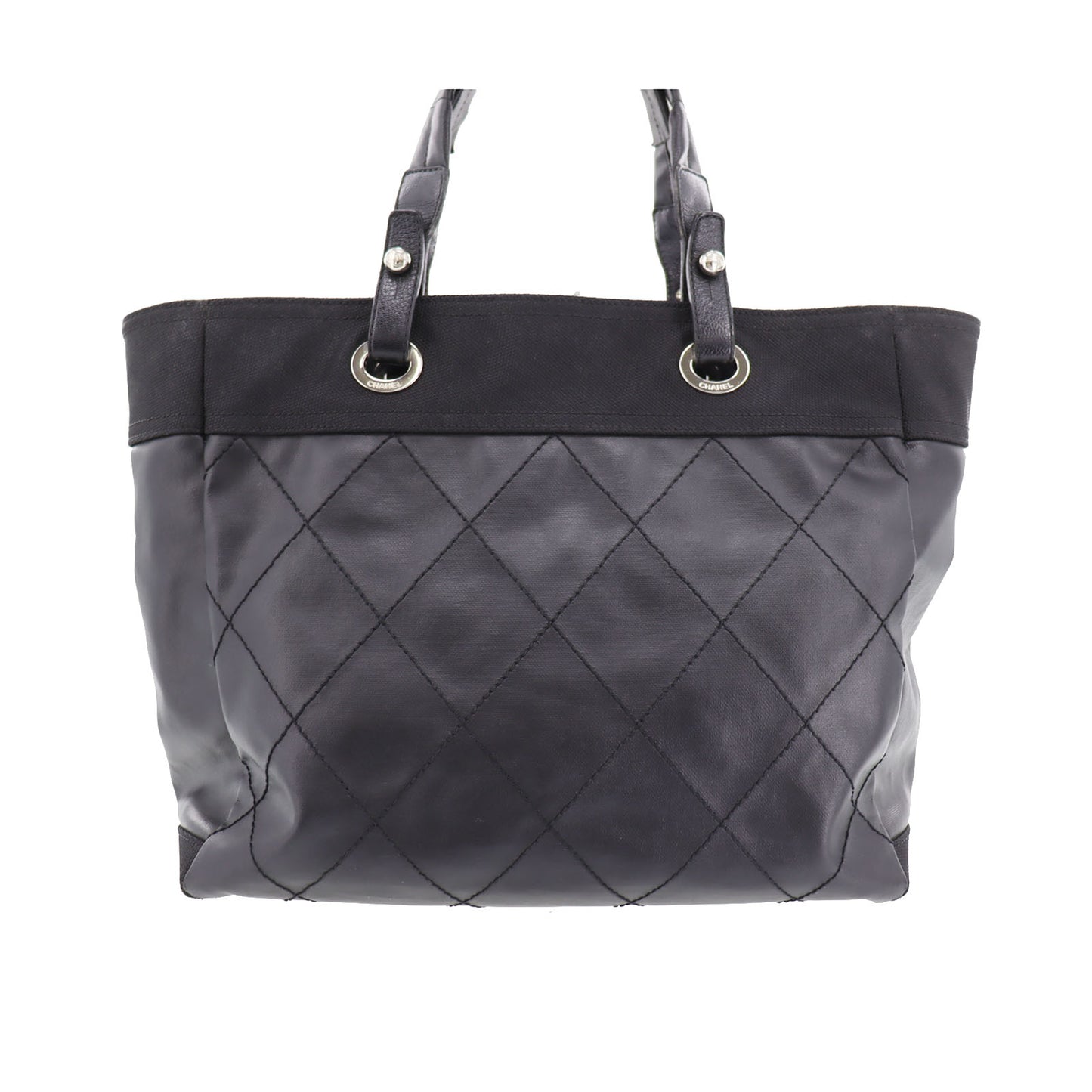 CHANEL Quilted Paris Biarritz Shoulder Tote Bag Black PVC #AH713