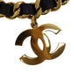 CHANEL Logos Chain Used Waist Belt Black Gold Leather #CD423