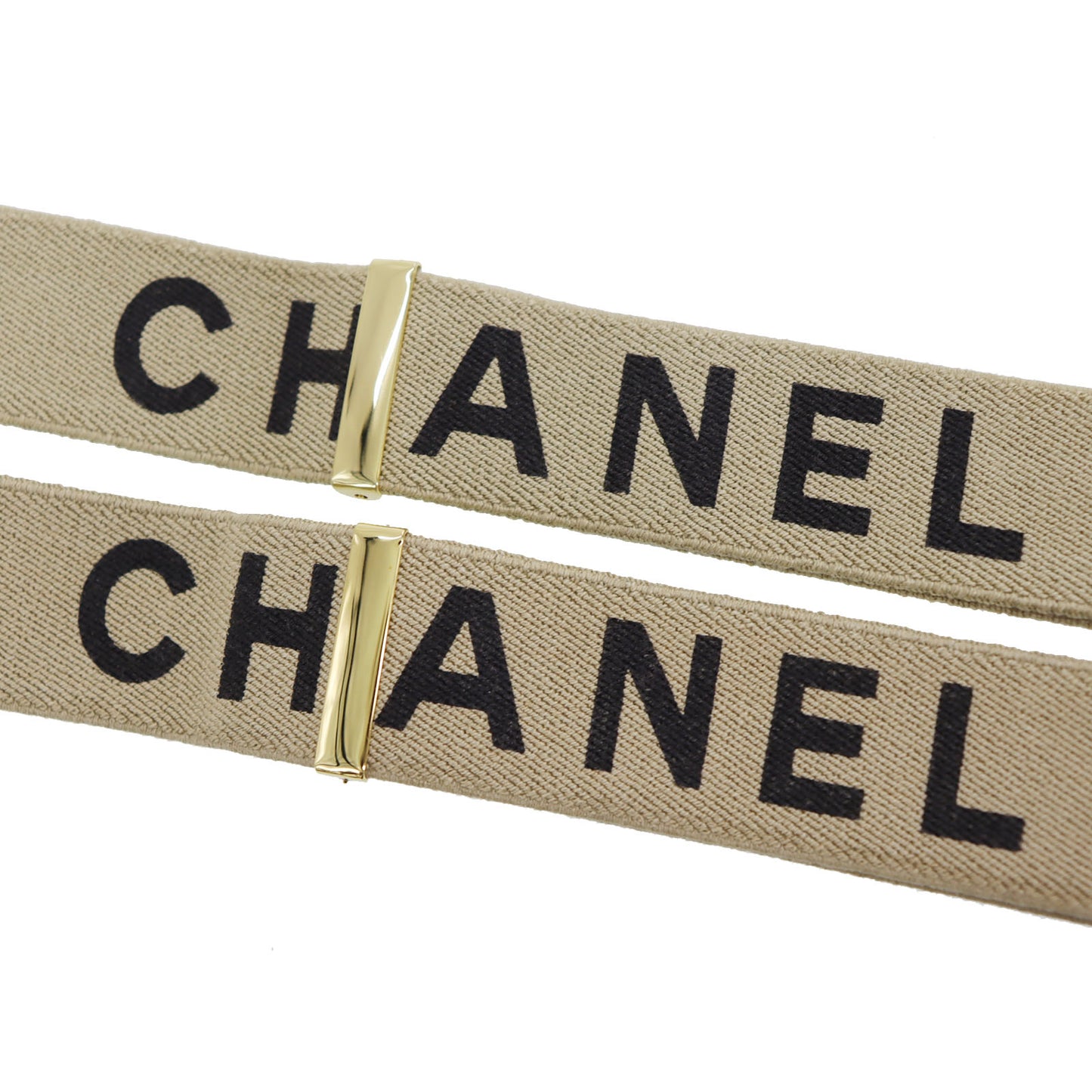 CHANEL Logo Suspender Beige Sewing Elastic Leather #CJ735