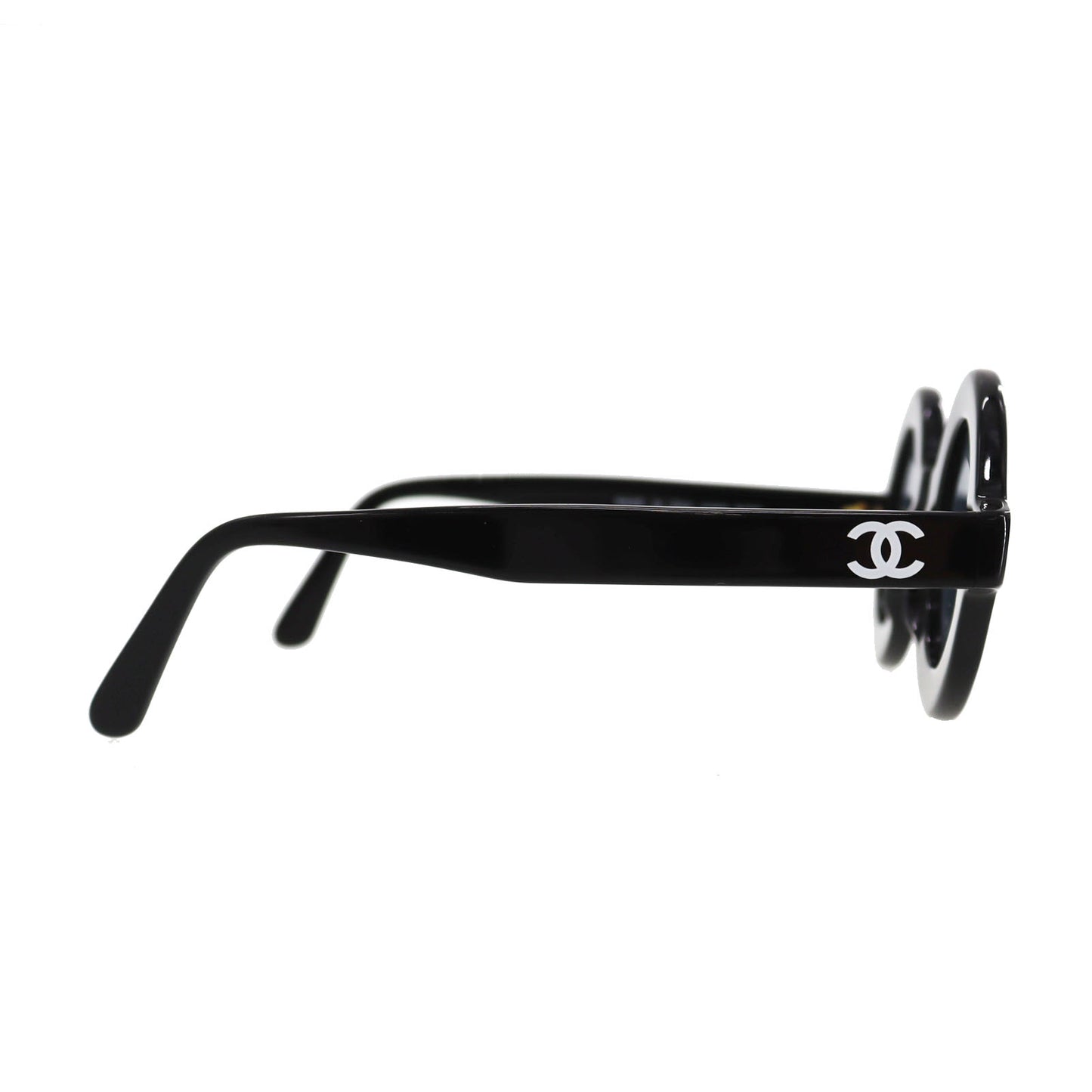 CHANEL Logos Sunglasses Black Round Eye Wear #CN540