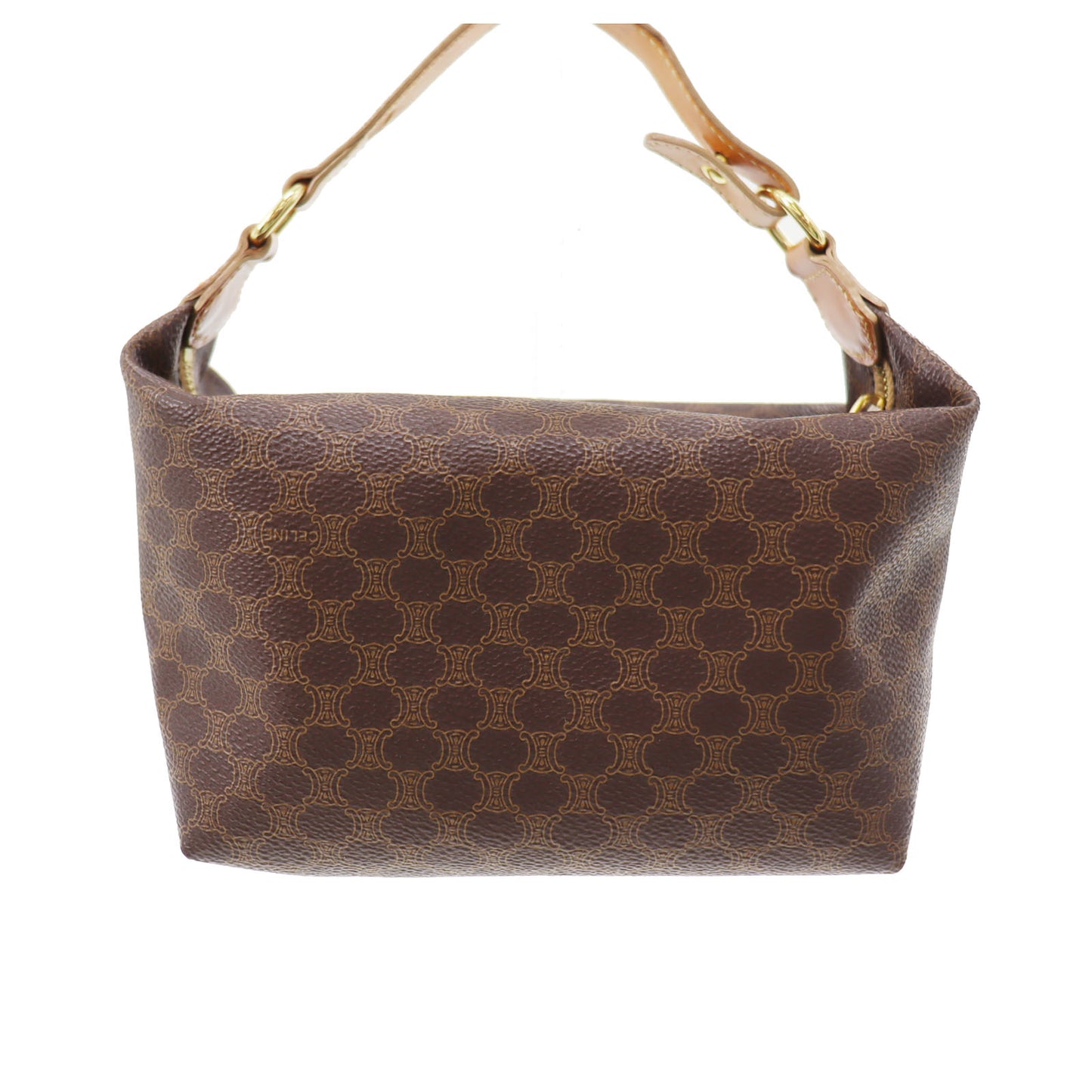 CELINE Macadam Pattern Handbag Pouch Brown PVC Leather #CP487