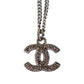 CHANEL CC Logos Rhinestone Silver Plated Chain Necklace C11V #BQ122
