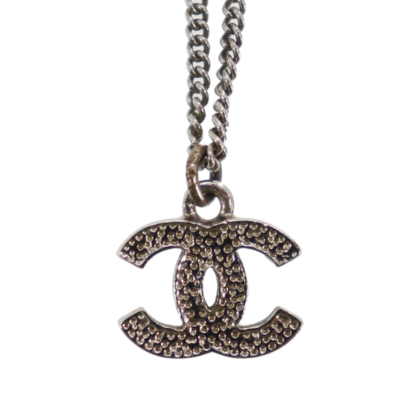 CHANEL CC Logos Rhinestone Silver Plated Chain Necklace C11V #BQ122