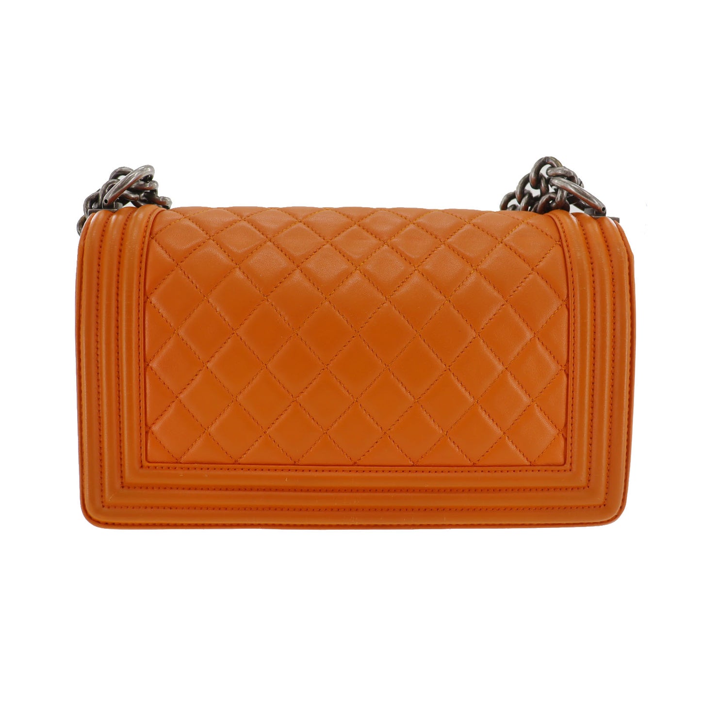 CHANEL BOY CHANEL Shoulder Bag Orange Lambskin Leather #CT333