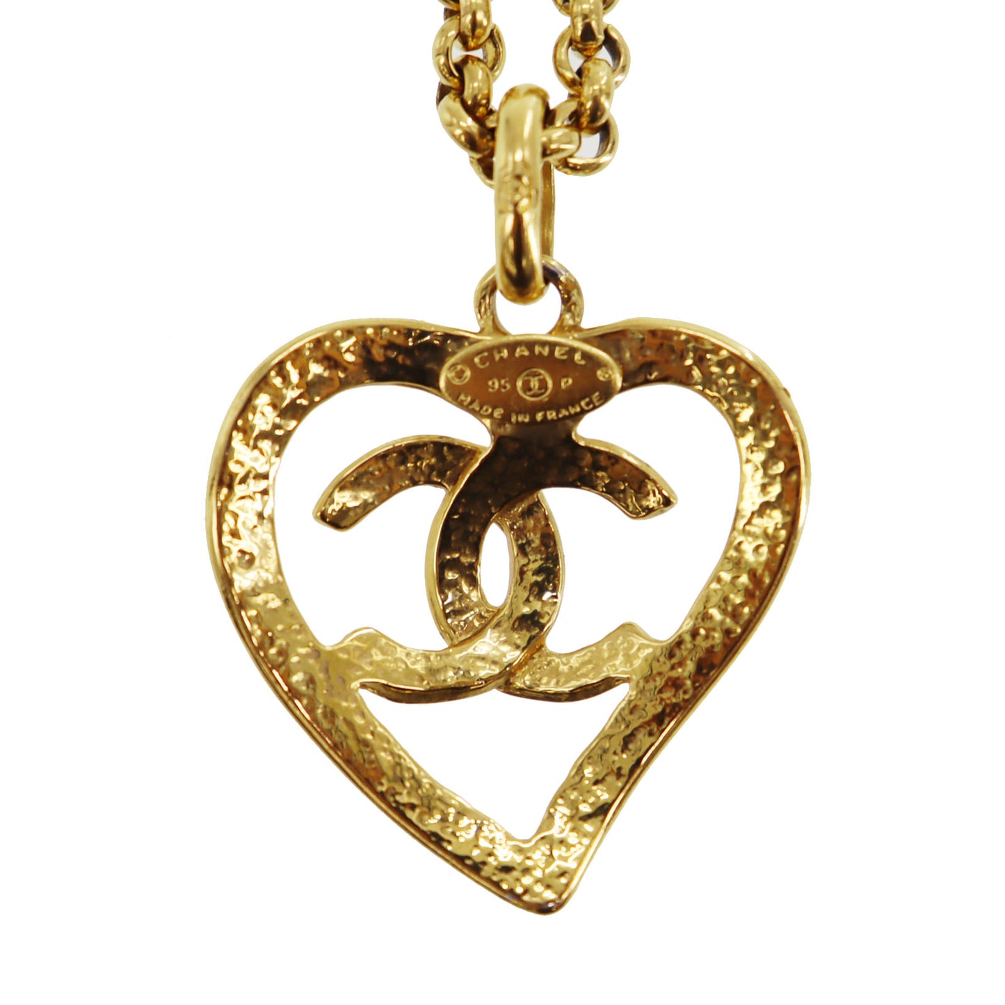 CHANEL CC Logos Heart Gold Plated Chain Necklace #CE734