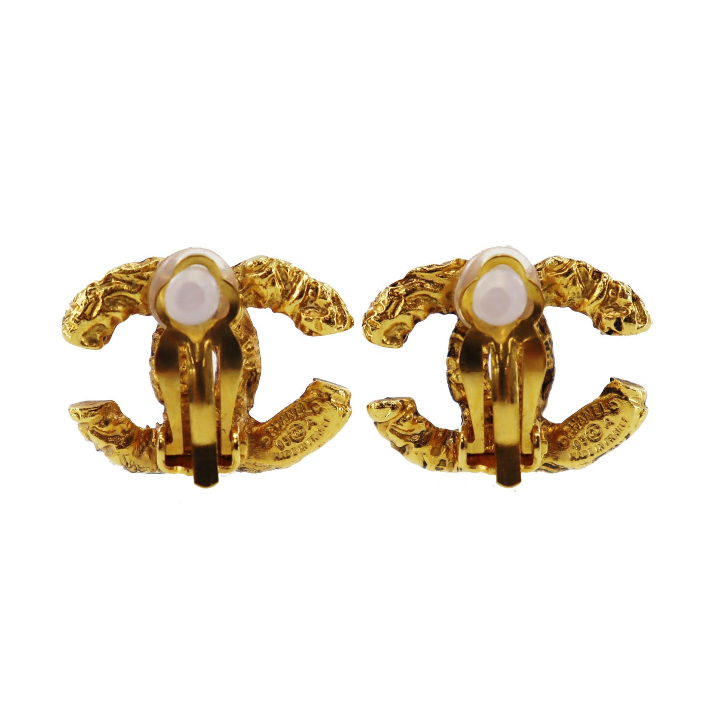 CHANEL CC Logos Earrings Gold Clip-On Vintage 93A  #AG768