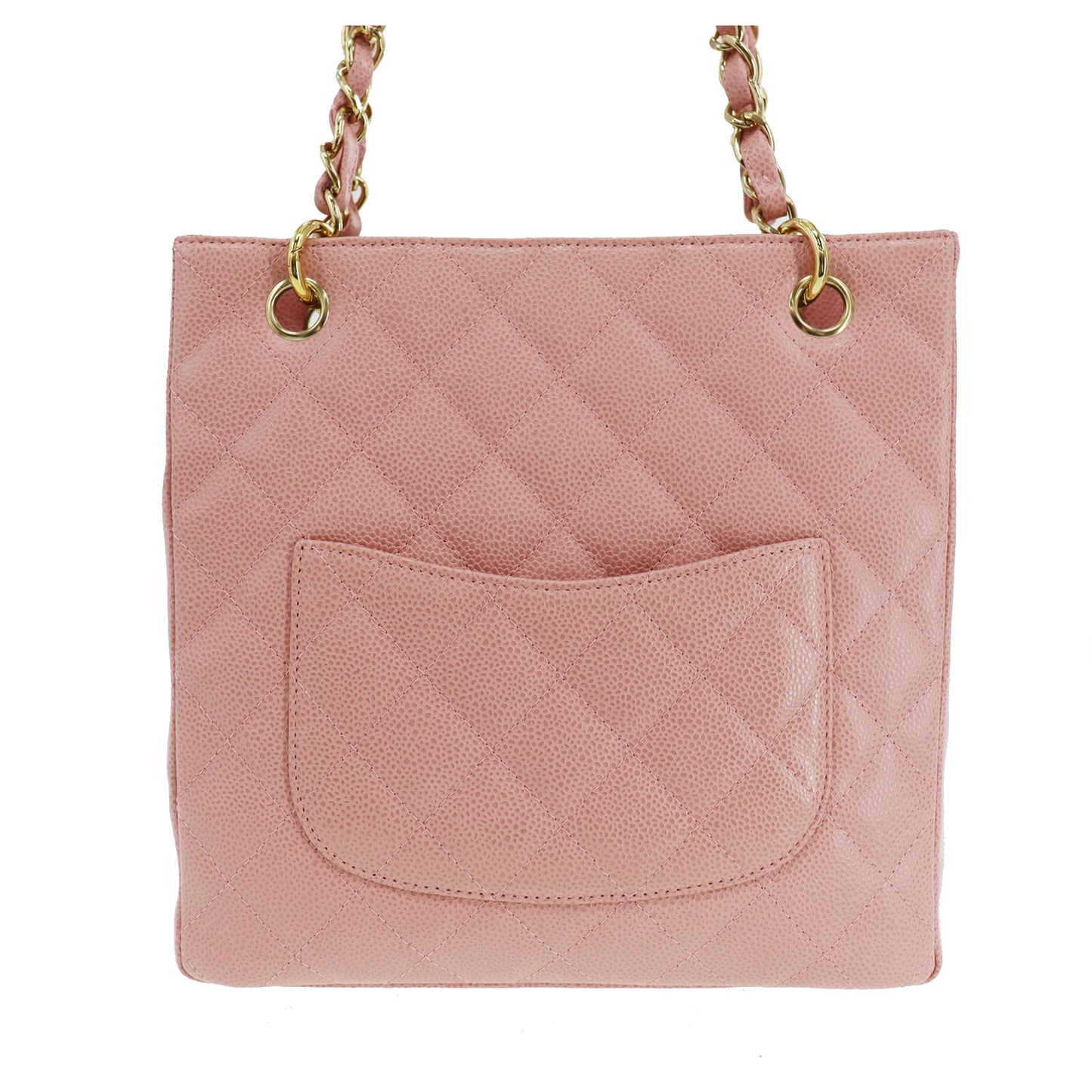 CHANEL Matelasse Tote Handbag Pink Caviar Skin Leather #CG726