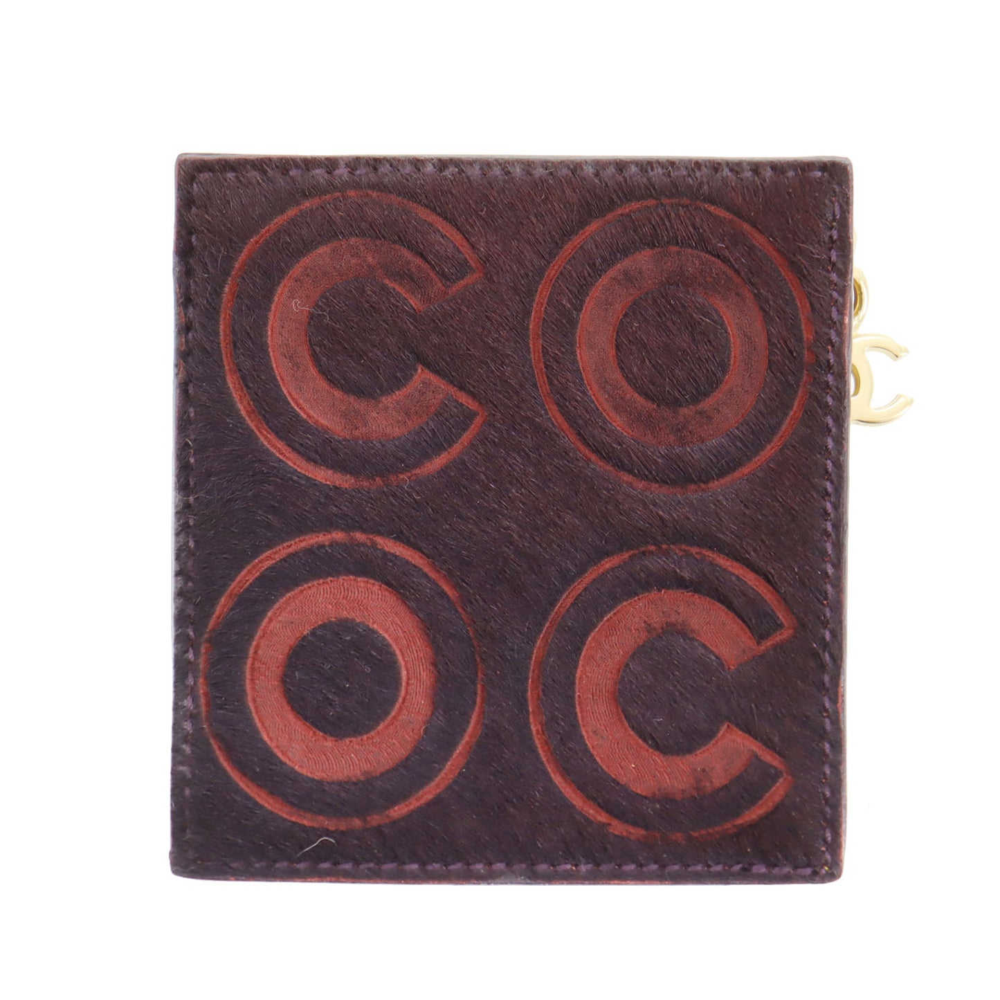 CHANEL Logos Coin Purse Bordeaux Unborn Calf Leather #CF180