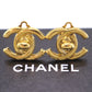 CHANEL CC Logos Turn-lock Earrings Gold Clip-On 96P #CD615