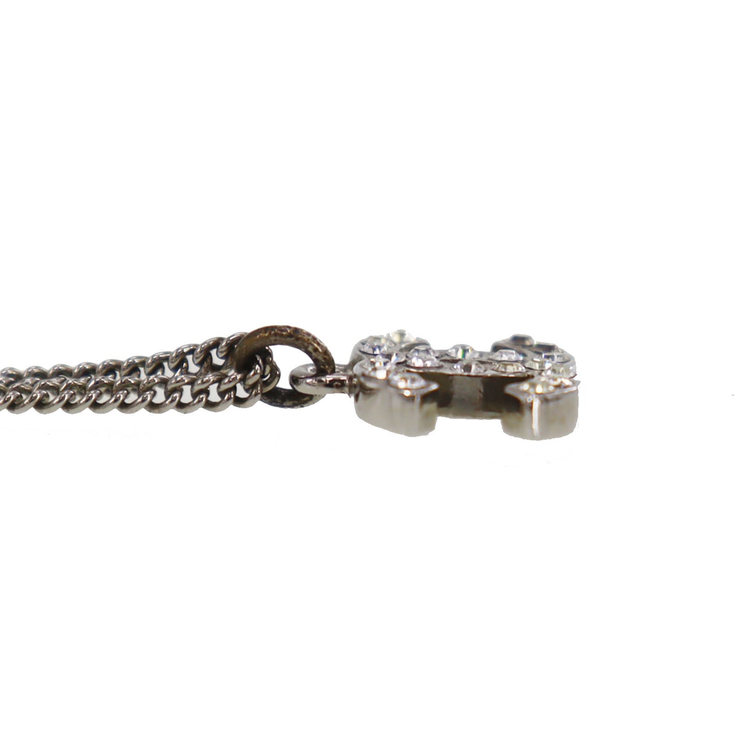 CHANEL CC Logos Rhinestone Silver Plated Chain Necklace C11V #BQ122