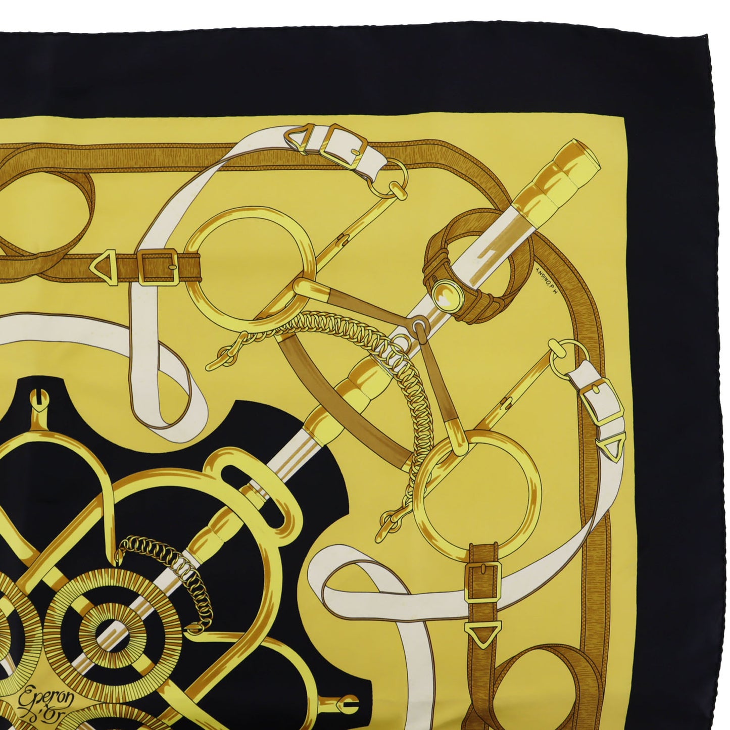 HERMES Logos Belt Design Large Scarf Black White #AG402