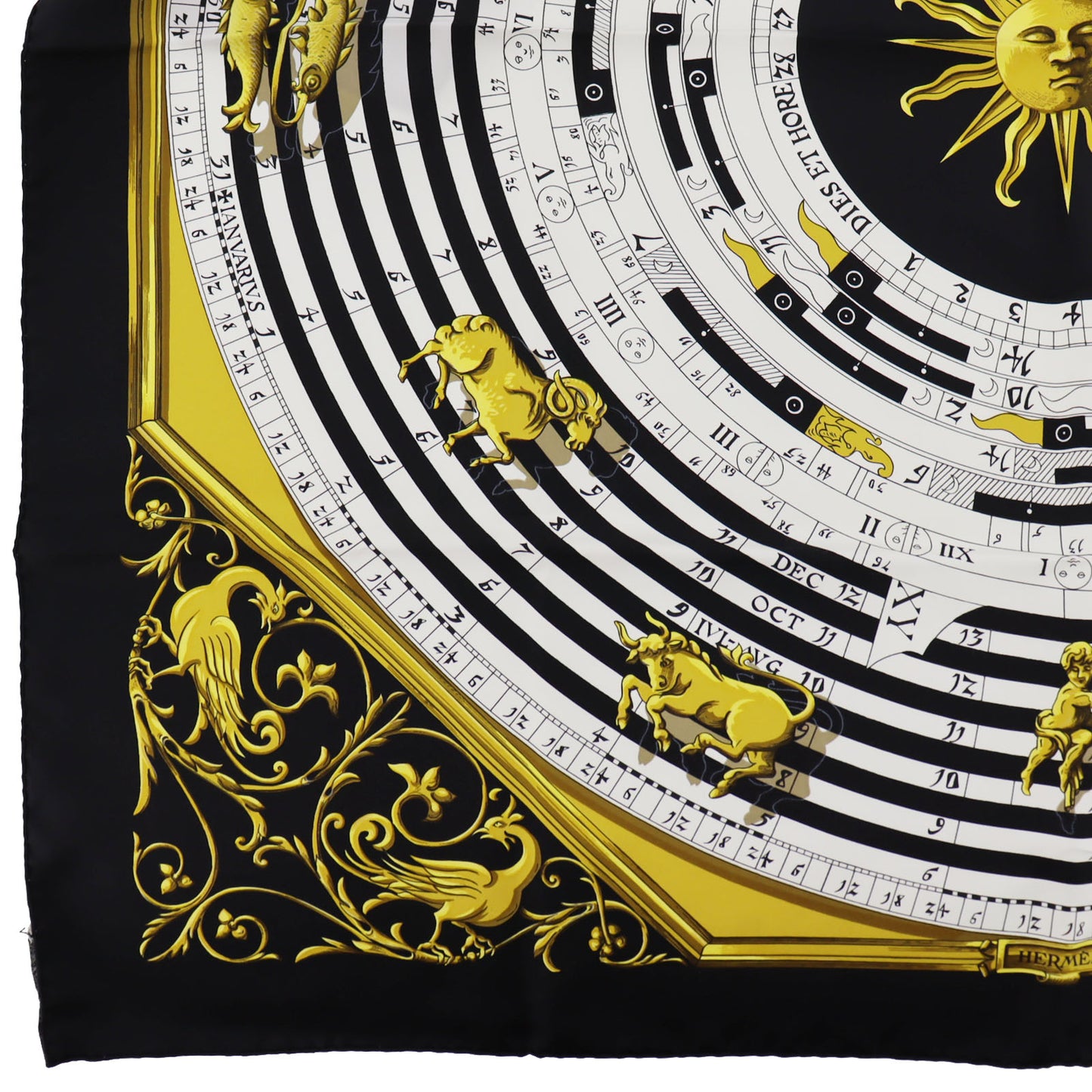 HERMES Logos Constellation Design Large Scarf Black White #AG865