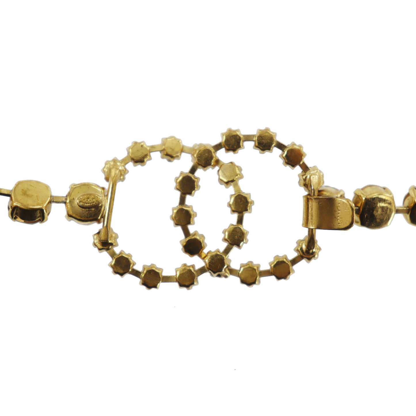 CHANEL CC Logos Rhinestone Belt Necklace Gold Plated 96P #CK417