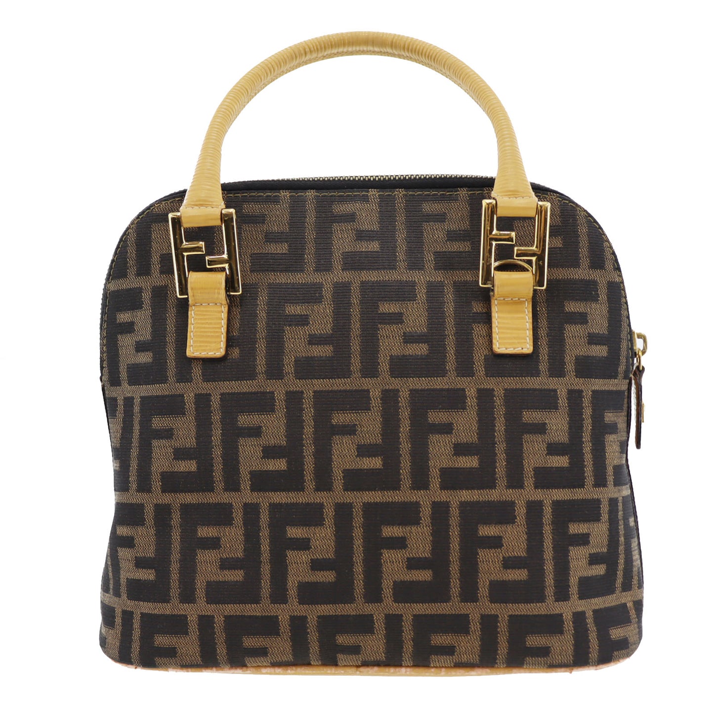 FENDI Zucca Handbag Brown Black Yellow Nylon Canvas #AH318