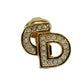 Christian Dior CD Logos Rhinestone Earrings Gold Plated #CB292