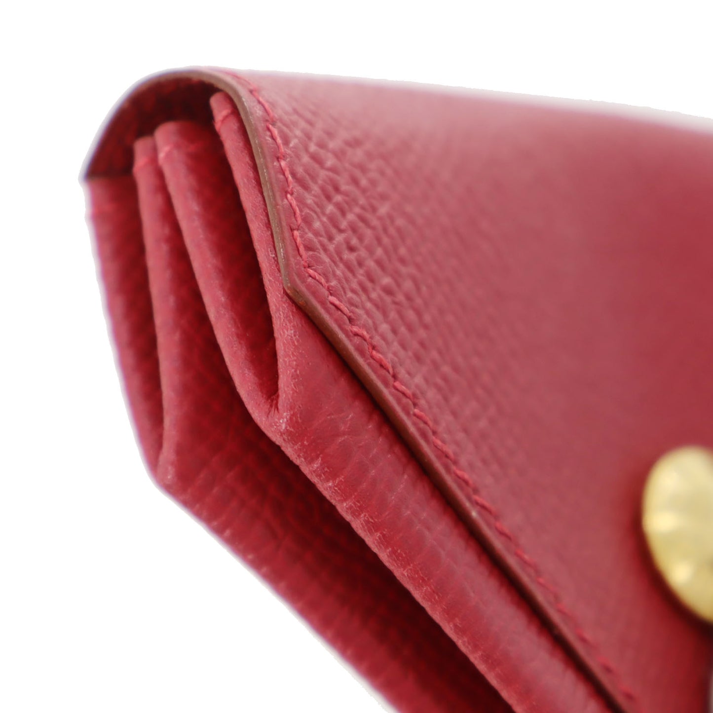 HERMES Revan Cattle Coin Compar Coin Purse Red Leather #CP947