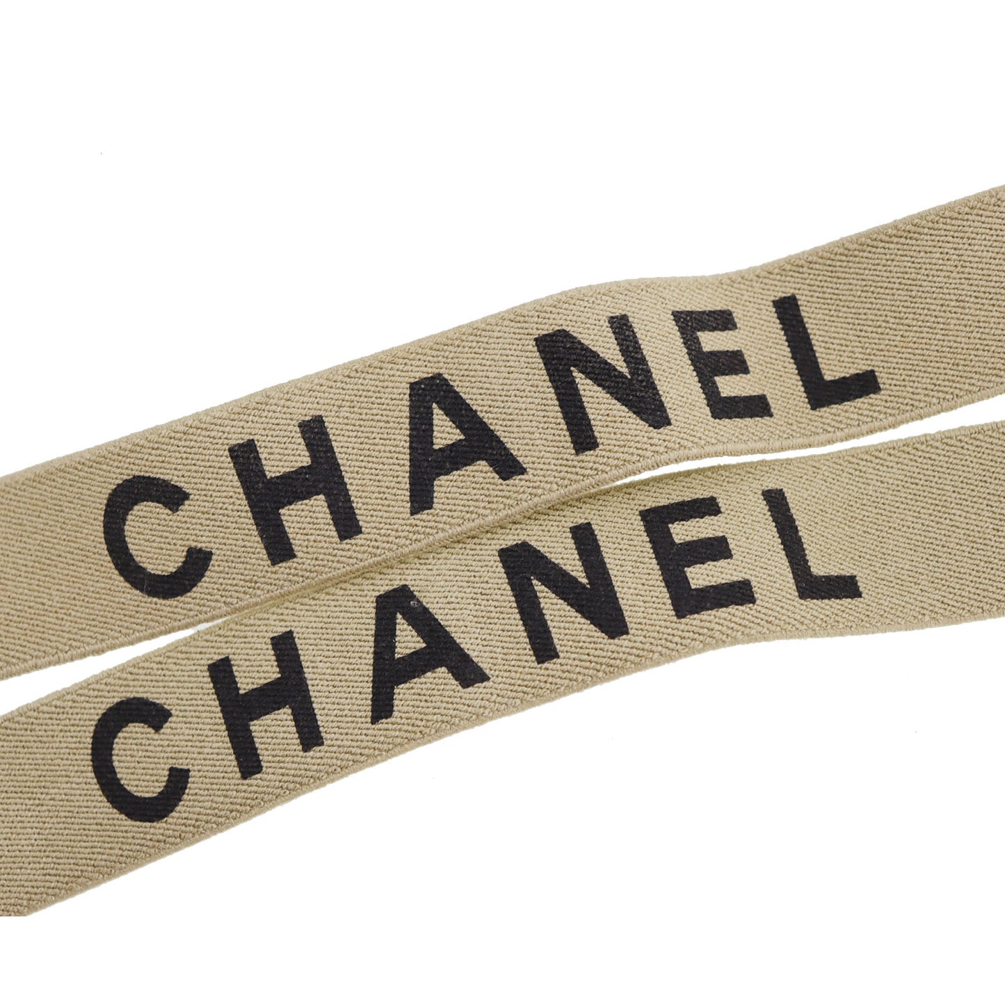 CHANEL Logo Suspender Beige Sewing Elastic Leather #CJ735