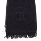 CHANEL CC Logos Towel Scarf 100% Cotton Black #BX906