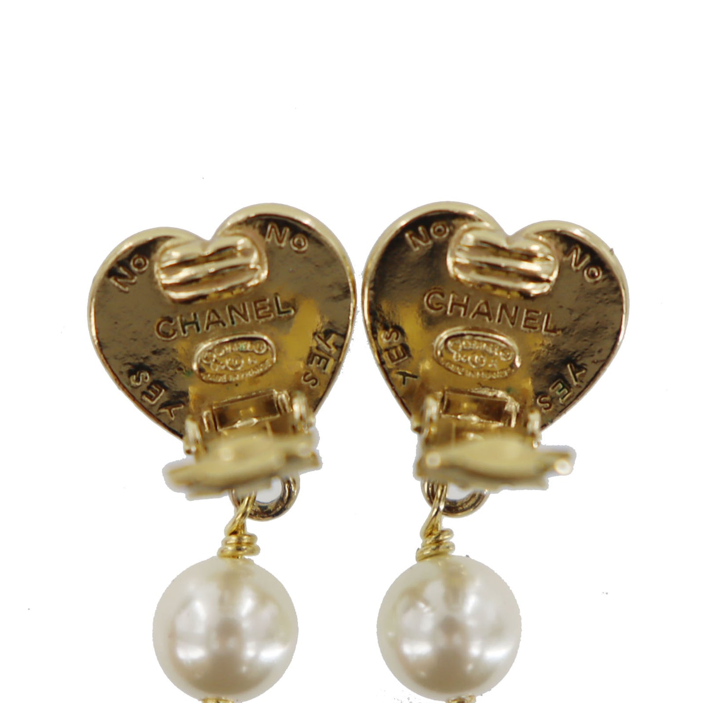 CHANEL CC Logos Pearl Earrings Black Gold Clip-On 04 A #CD541