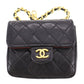 CHANEL Mini Matelasse Chain Belt Bag Pouch Black Lambskin Leather #AH176